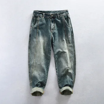 1018 Винтажные мужские джинсовые брюки, весенне-осенняя модная одежда, прямые джинсы с вышивкой букв, молодежные повседневные свободные брюки для подростков