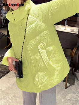 Botvotee, Однотонные Парки для Женщин, Осень-Зима 2023, Модные Утепленные Теплые Куртки с Длинным рукавом, Свободные Пуховики на Молнии с Капюшоном