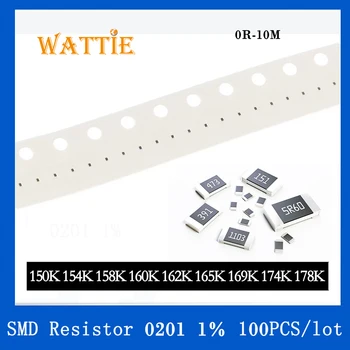 SMD резистор 0201 1% 150K 154K 158K 160K 162K 165K 169K 174K 178K 100 шт./лот микросхемные резисторы 1/20 Вт 0.6 мм*0.3 мм
