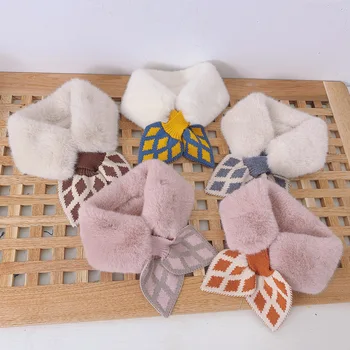 Корейский детский плюшевый шарф принцессы для девочек, зимние теплые шарфы из искусственного меха кролика, детский шейный платок, Модный детский нагрудник