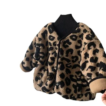 Куртки для девочек Зимние весенние детские куртки, пальто, детская леопардовая куртка, теплая верхняя одежда с V-образным вырезом. Одежда