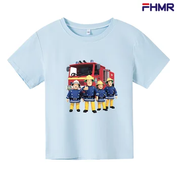 Летняя новинка 2023 года, футболка с коротким рукавом Fireman Sam для мальчиков и девочек, детская футболка, одежда для мальчиков, одежда для косплея